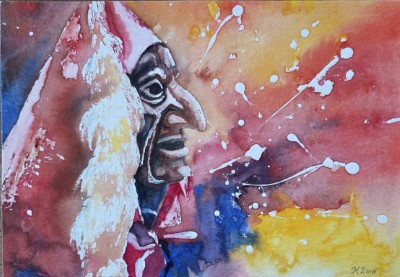 Aquarellbild einer bunten Fasnachtsgestalt